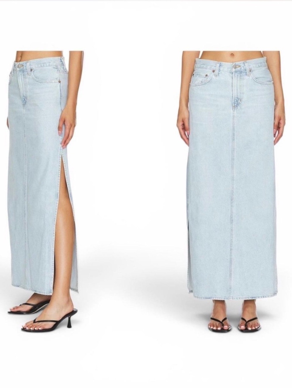 Agolde Light Blue Denim Maxi Skirt with Side Slit